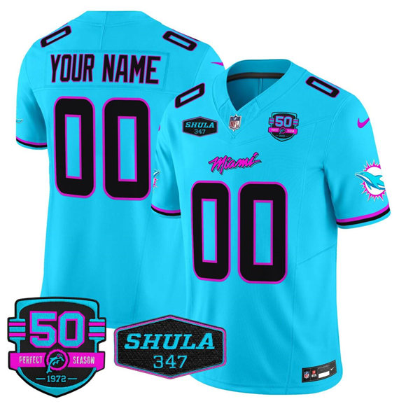 Men's Miami Dolphins Active Player Custom Aqua F.U.S.E. 'Miami Vice' With 347 Shula Patch And 50th Perfect Season Patch Vapor Limited Stitched Football Jersey Men's Miami Dolphins Active Player Custom Aqua F.U.S.E. 'Miami Vice' With 347 Shula Patch And 50th Perfect Season Patch Vapor Limited Stitched Football Jersey